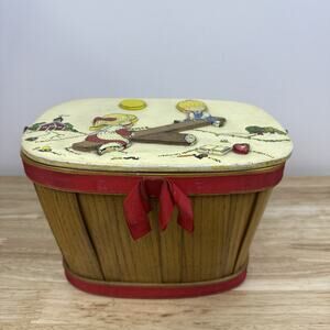 VTG 70s Basketville Purse Hand Painted Putney Vermont Lined Wood Cottagecore
